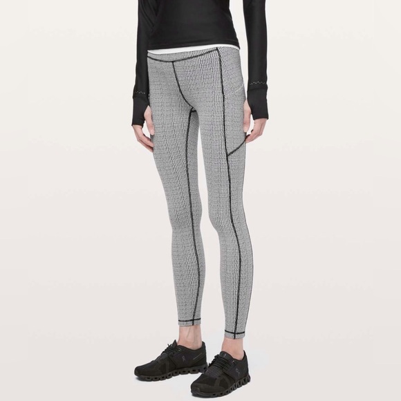 Lululemon Speed Up Leggings Womens Size 4 Black White Mini Houndstooth Luxtreme - Picture 1 of 10